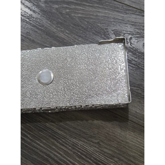 Vintage Ornate Silver-plated Jewelry Box Red Velvet Interior 9 x 4 x 2 Hong Kong - Picture 11 of 12